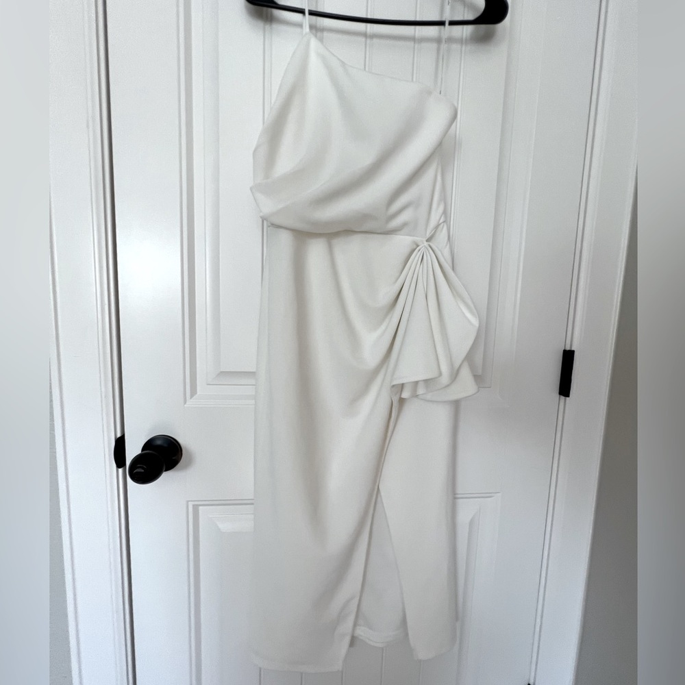 Lulus love you best white one-shoulder ruffled tulip midi dress